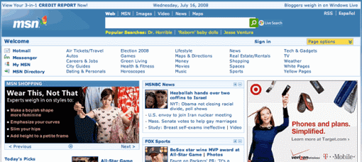 Az MSN kezdőlapján elképesztő mennyiségű hivatkozás van